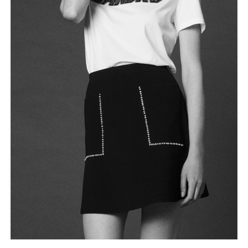 Sandro Paris Louis Studded Crystal Rhinestone Pearl A-line Black Mini Skirt S